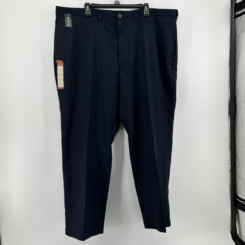 BUNDLE Haggar Cool 18 Performance Mens Navy Blue Tan Dress Pants 46x29 NWT Work - Picture 2 of 16